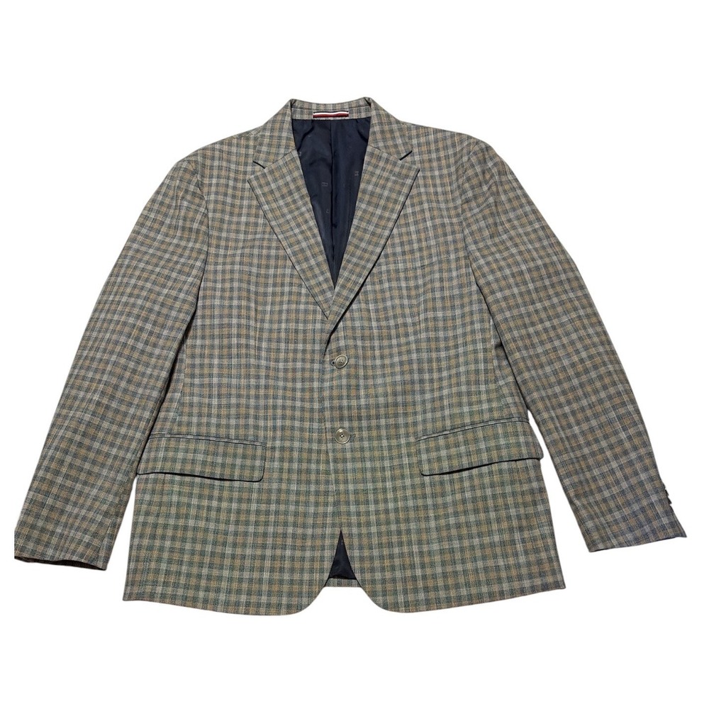 Tommy Hilfiger Mens Modern fit Sport Coat  42 S Beige Blue Grey Check print